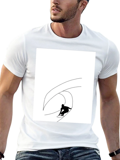 Black T-Shirt with Surfing Wave Graphic