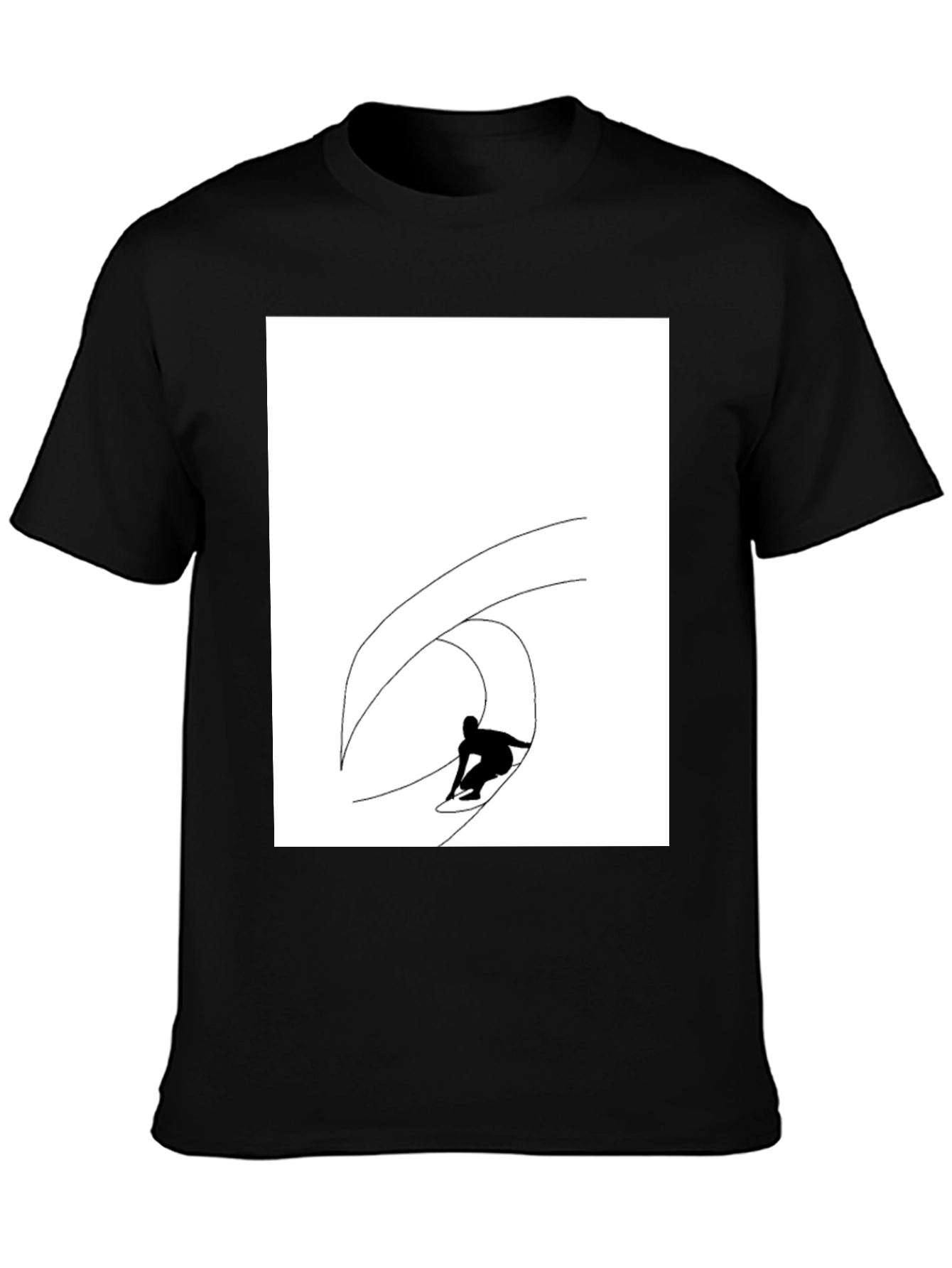 Black T-Shirt with Surfing Wave Graphic