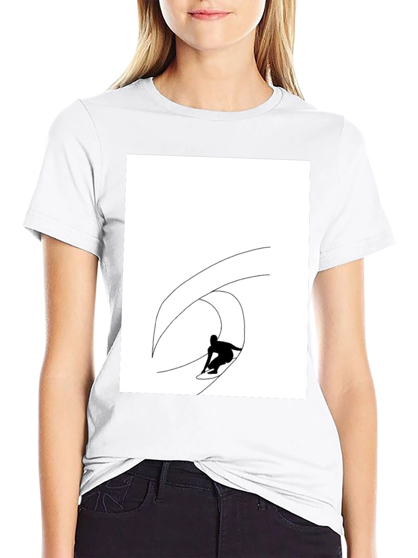 Black T-Shirt with Surfing Wave Graphic