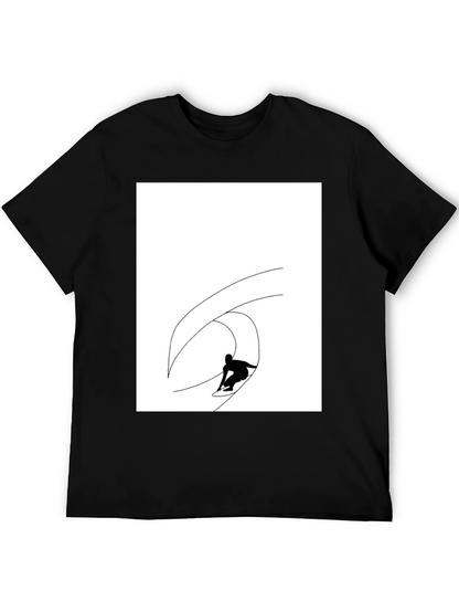 Black T-Shirt with Surfing Wave Graphic
