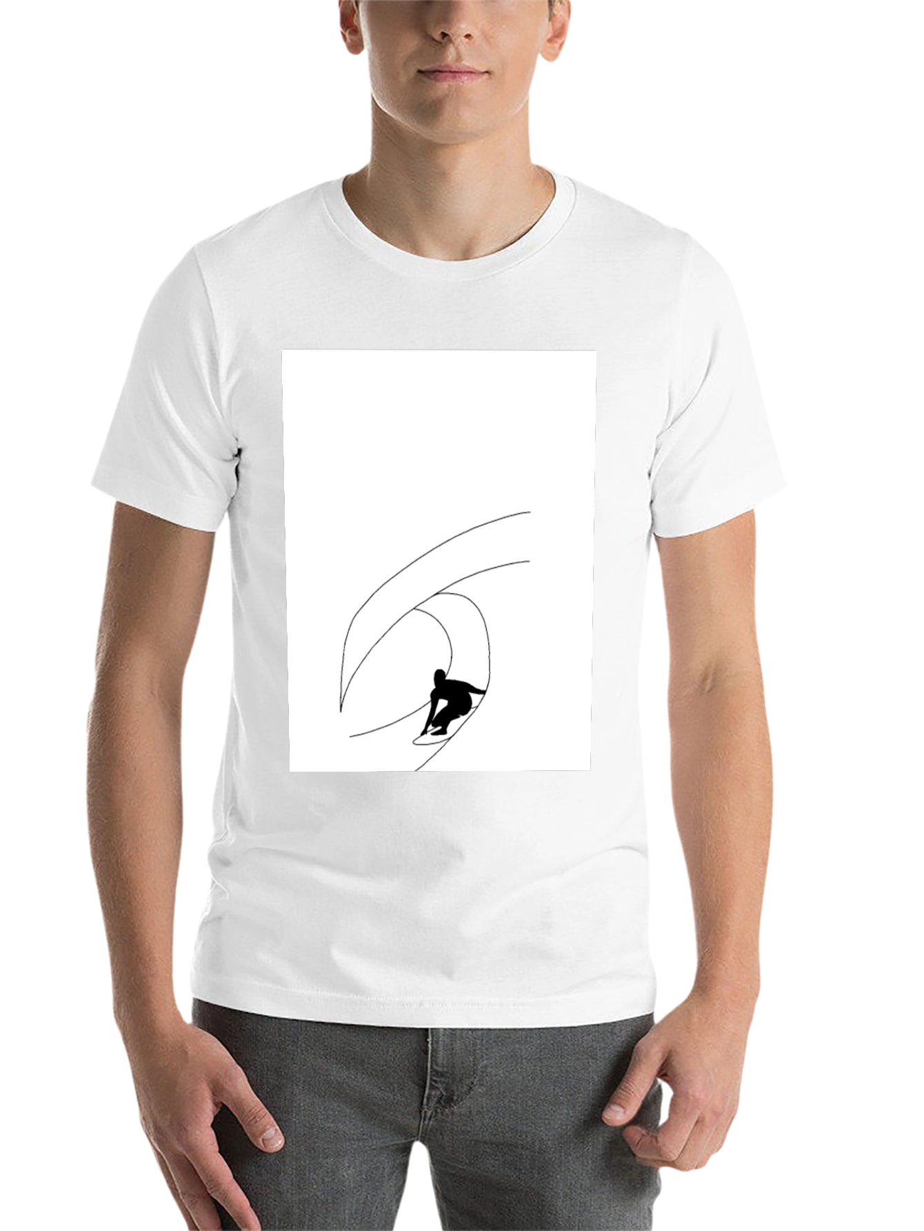 Black T-Shirt with Surfing Wave Graphic