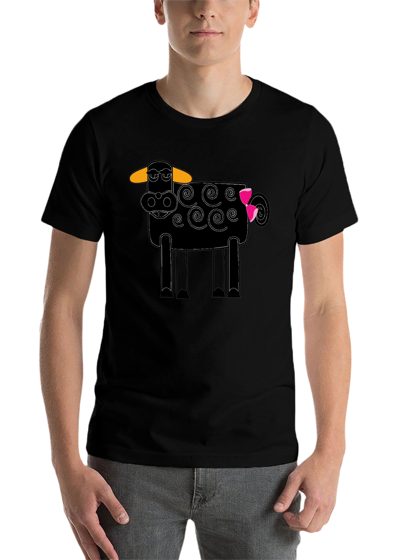 Whimsical Cow Graphic Tee - Black Cotton Blend