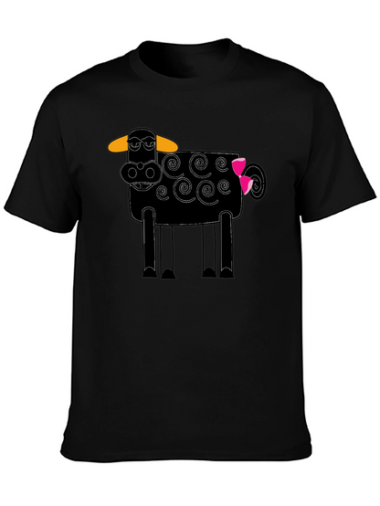 Whimsical Cow Graphic Tee - Black Cotton Blend
