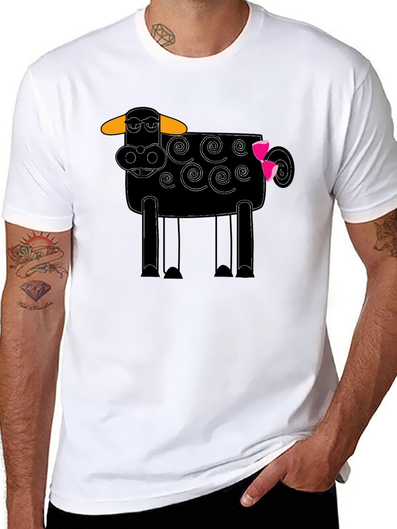 Whimsical Cow Graphic Tee - Black Cotton Blend