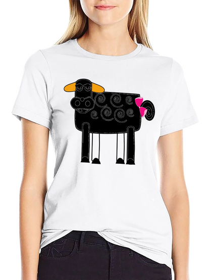 Whimsical Cow Graphic Tee - Black Cotton Blend