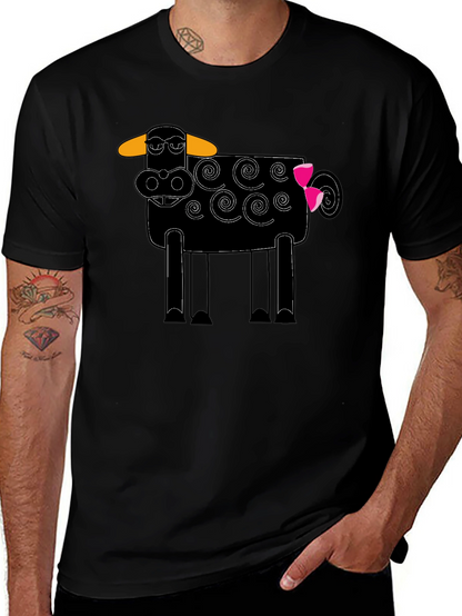 Whimsical Cow Graphic Tee - Black Cotton Blend