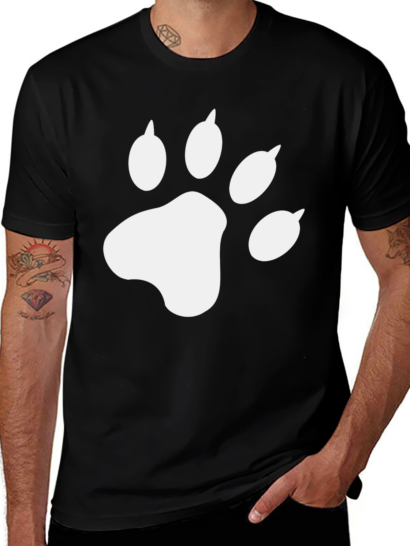 Cool Cat Paw Print Black T-Shirt