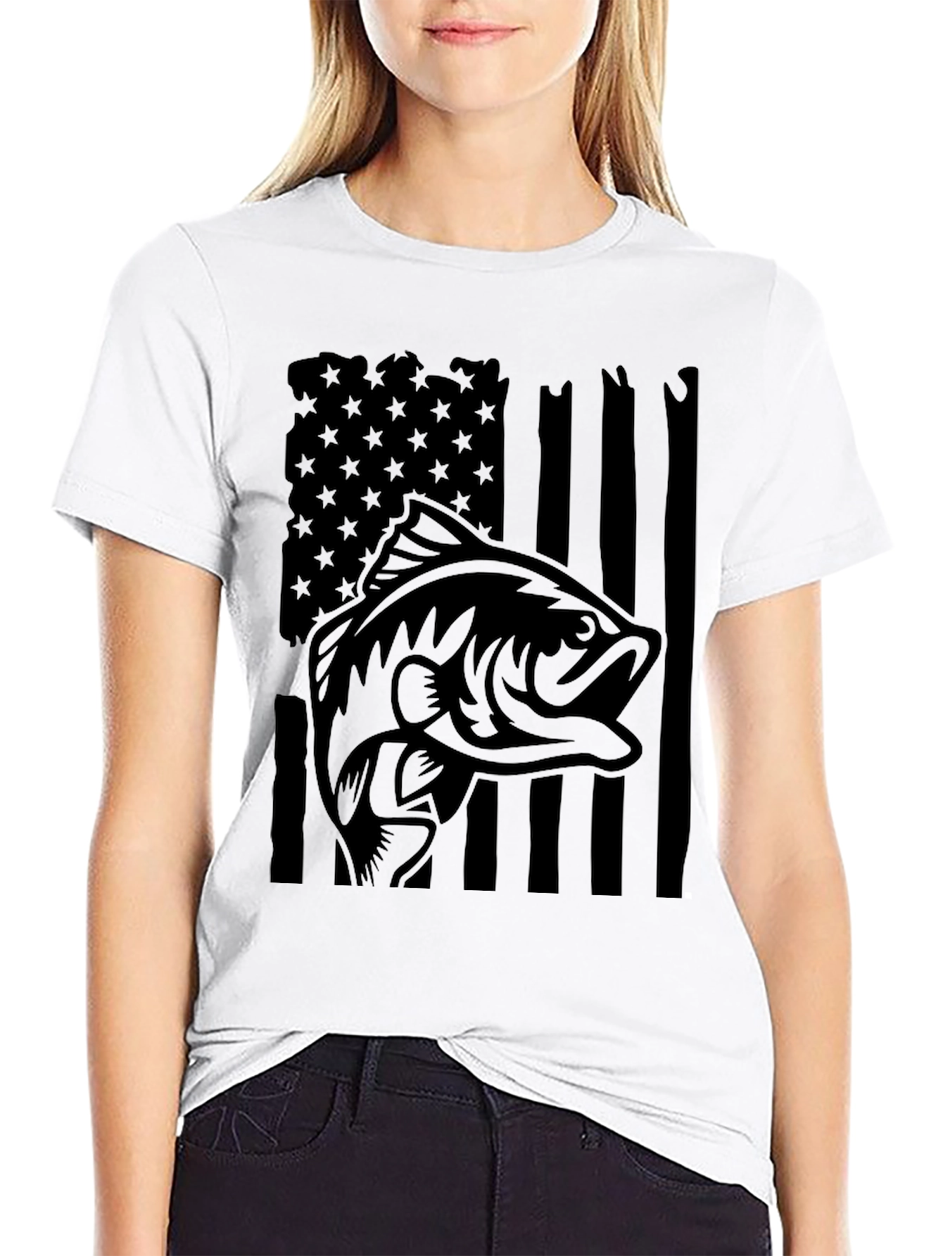 Bass Fish American Flag Graphic Tee