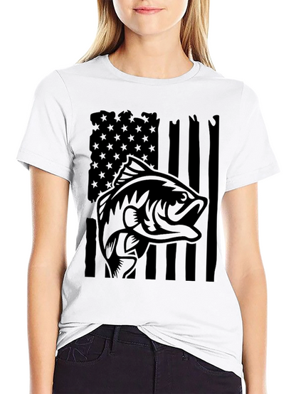 Bass Fish American Flag Graphic Tee