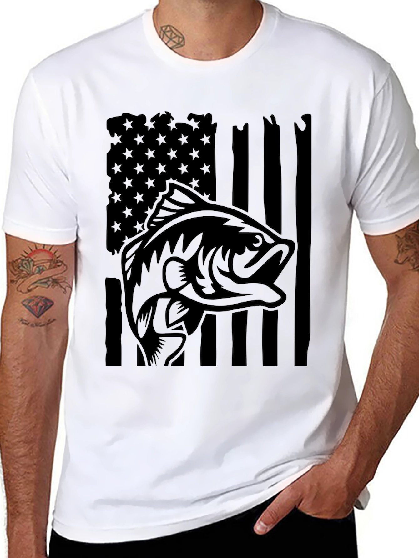 Bass Fish American Flag Graphic Tee
