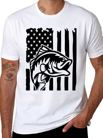 Bass Fish American Flag Graphic Tee