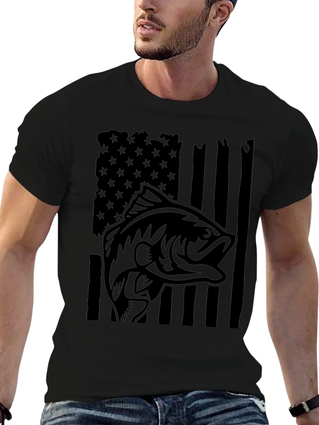 Bass Fish American Flag Graphic Tee