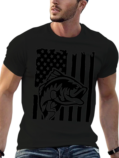 Bass Fish American Flag Graphic Tee