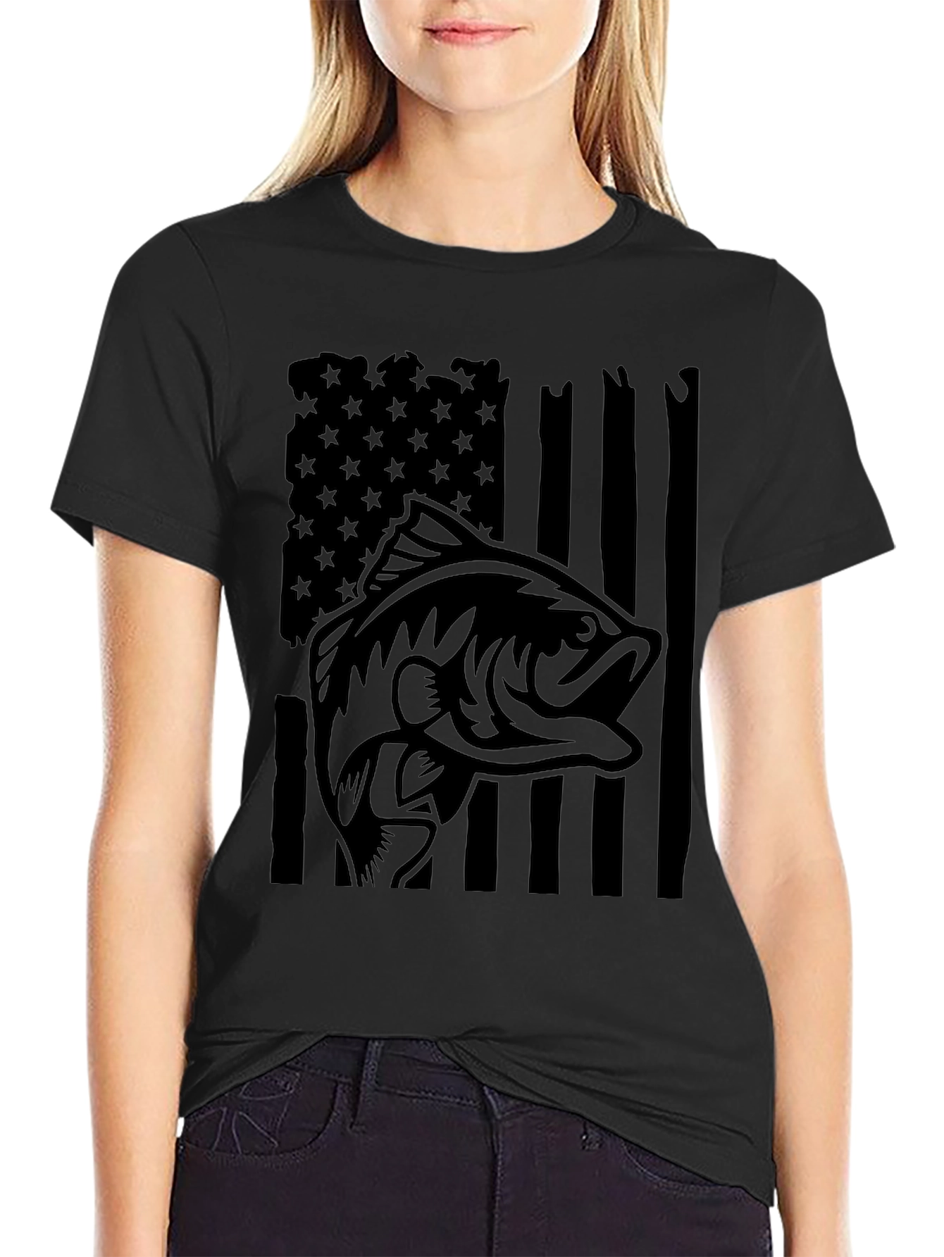 Bass Fish American Flag Graphic Tee