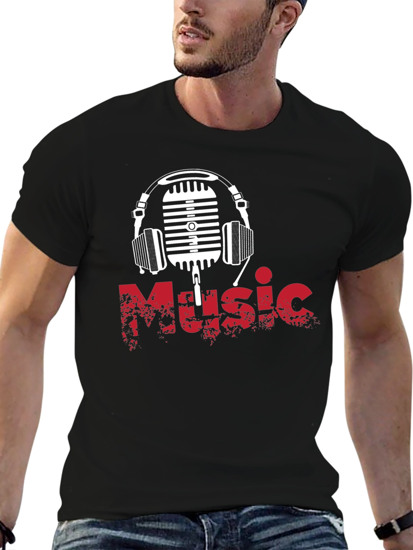 Music Vibes Tee: Retro Mic & Headphones Graphic