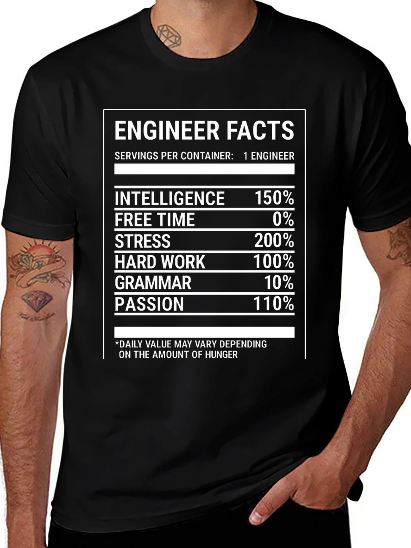 Engineer Facts T-Shirt: Intelligence Stress and Hard Work
