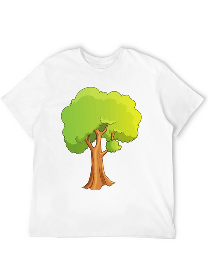 Cartoon Tree Graphic Tee - Black Cotton Casual Shirt