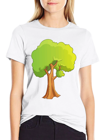 Cartoon Tree Graphic Tee - Black Cotton Casual Shirt