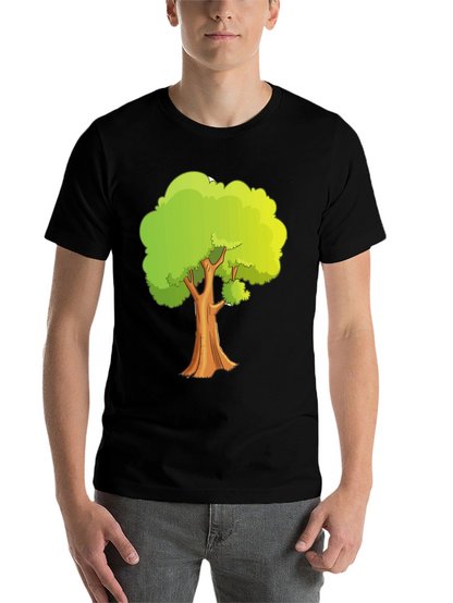 Cartoon Tree Graphic Tee - Black Cotton Casual Shirt