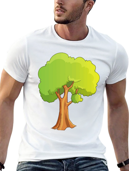 Cartoon Tree Graphic Tee - Black Cotton Casual Shirt