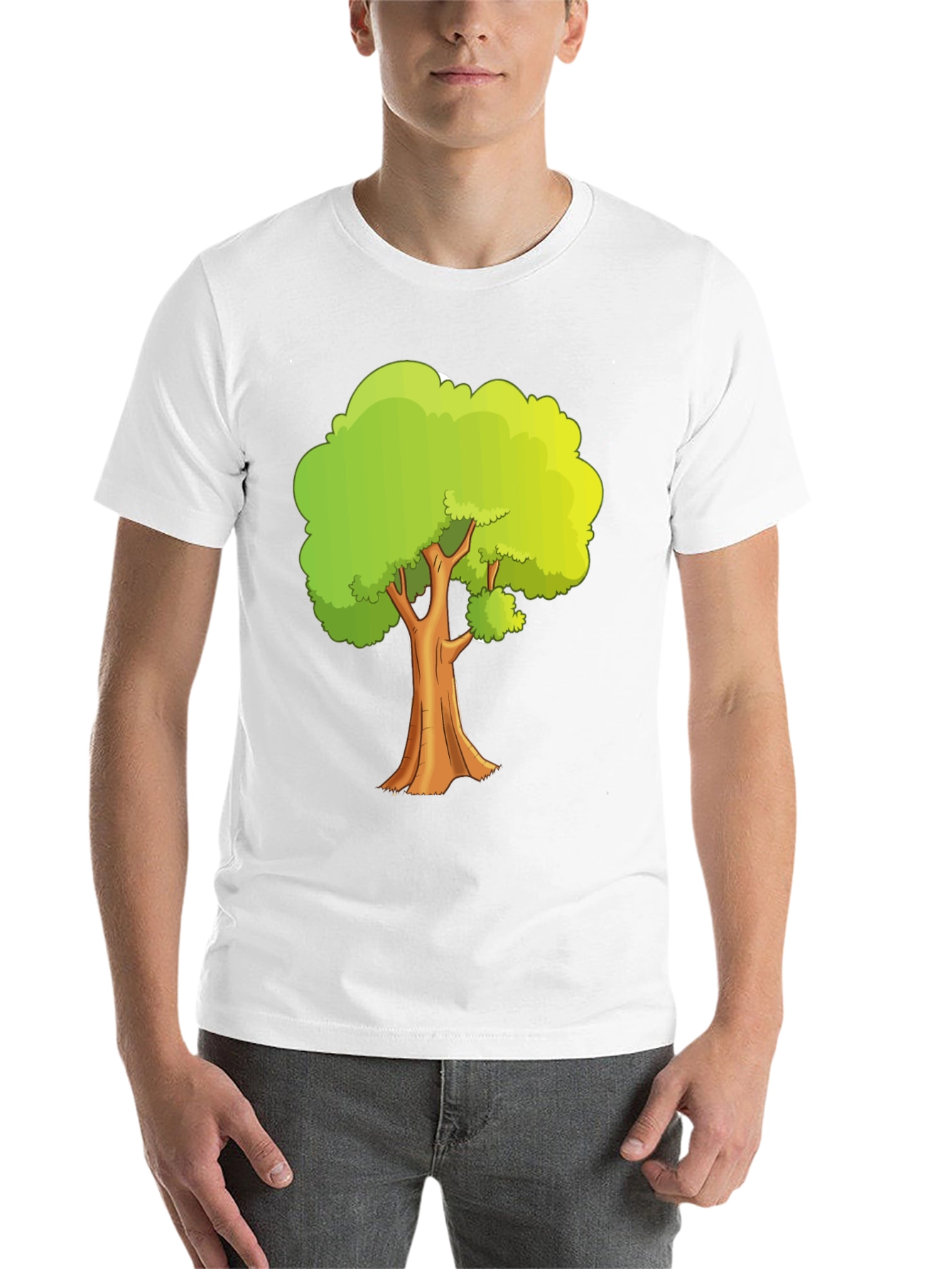 Cartoon Tree Graphic Tee - Black Cotton Casual Shirt