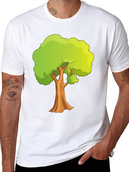Cartoon Tree Graphic Tee - Black Cotton Casual Shirt