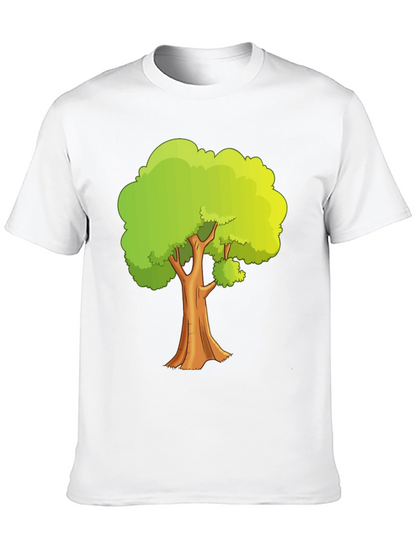 Cartoon Tree Graphic Tee - Black Cotton Casual Shirt