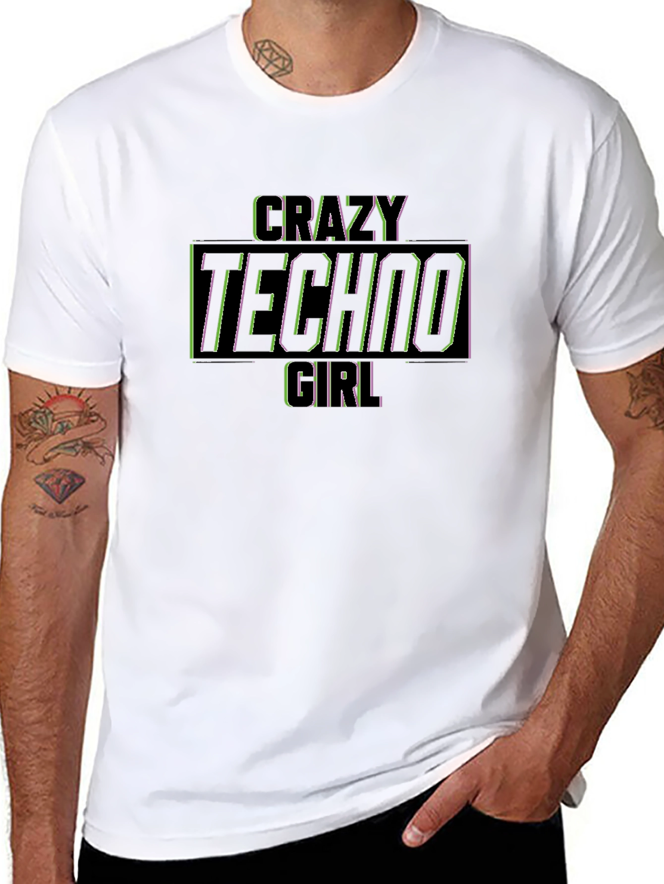 Crazy Techno Girl Graphic Black T-Shirt