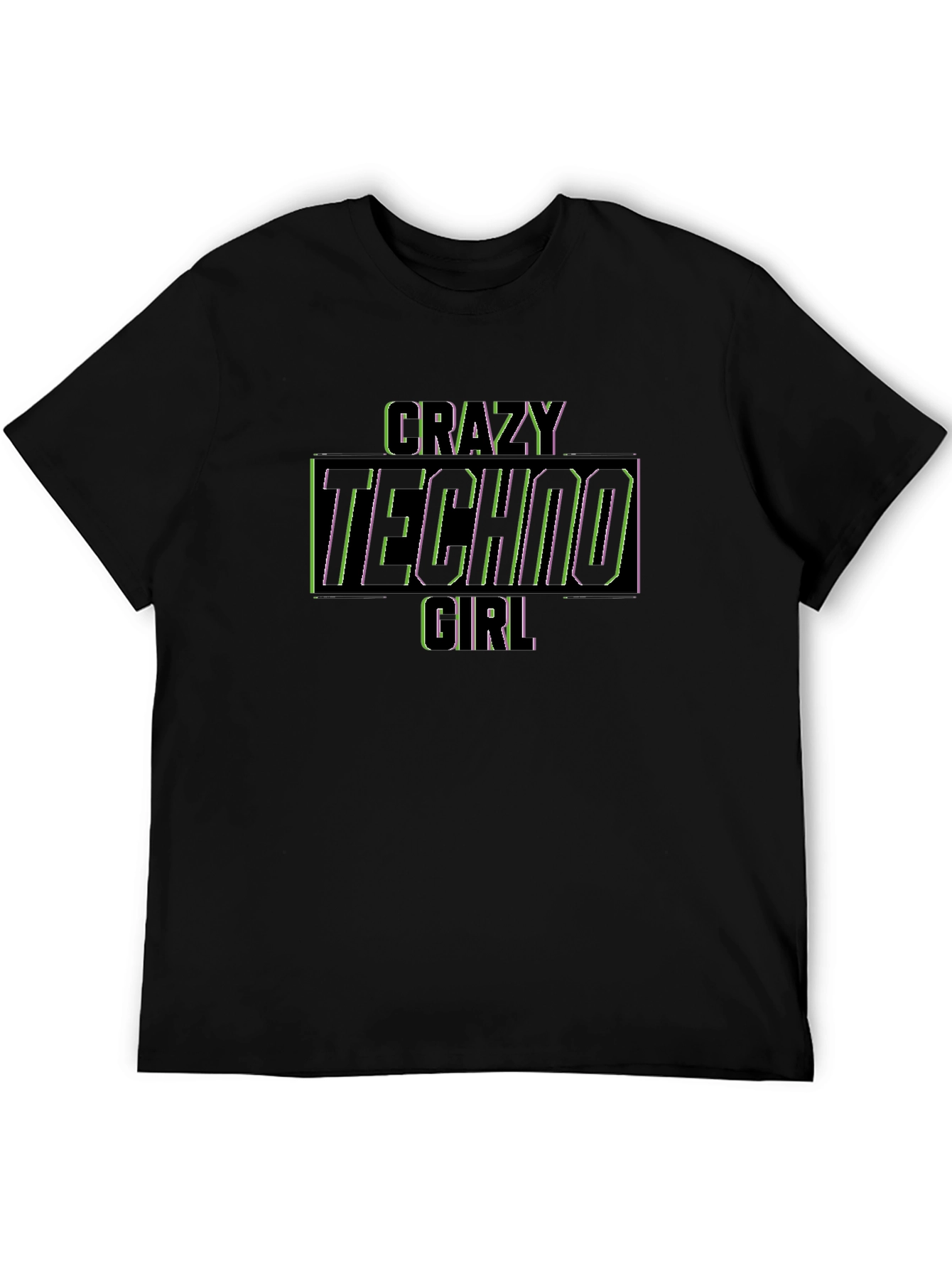 Crazy Techno Girl Graphic Black T-Shirt