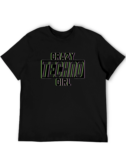 Crazy Techno Girl Graphic Black T-Shirt