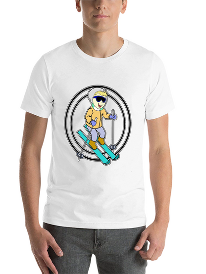 Cartoon Skier T-Shirt - Black Cotton Blend