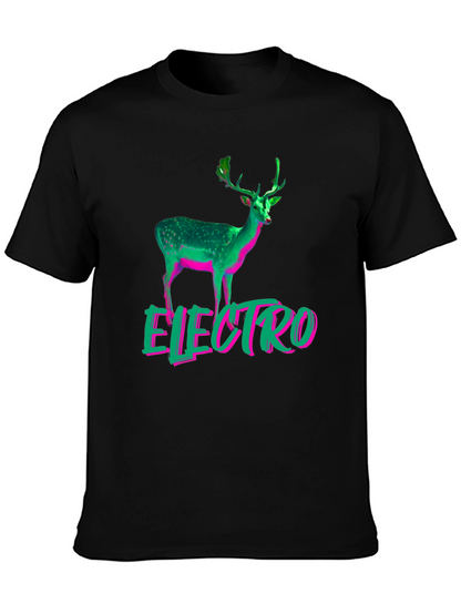 Electro Deer Graphic Tee - Stylish Mens Black T-Shirt