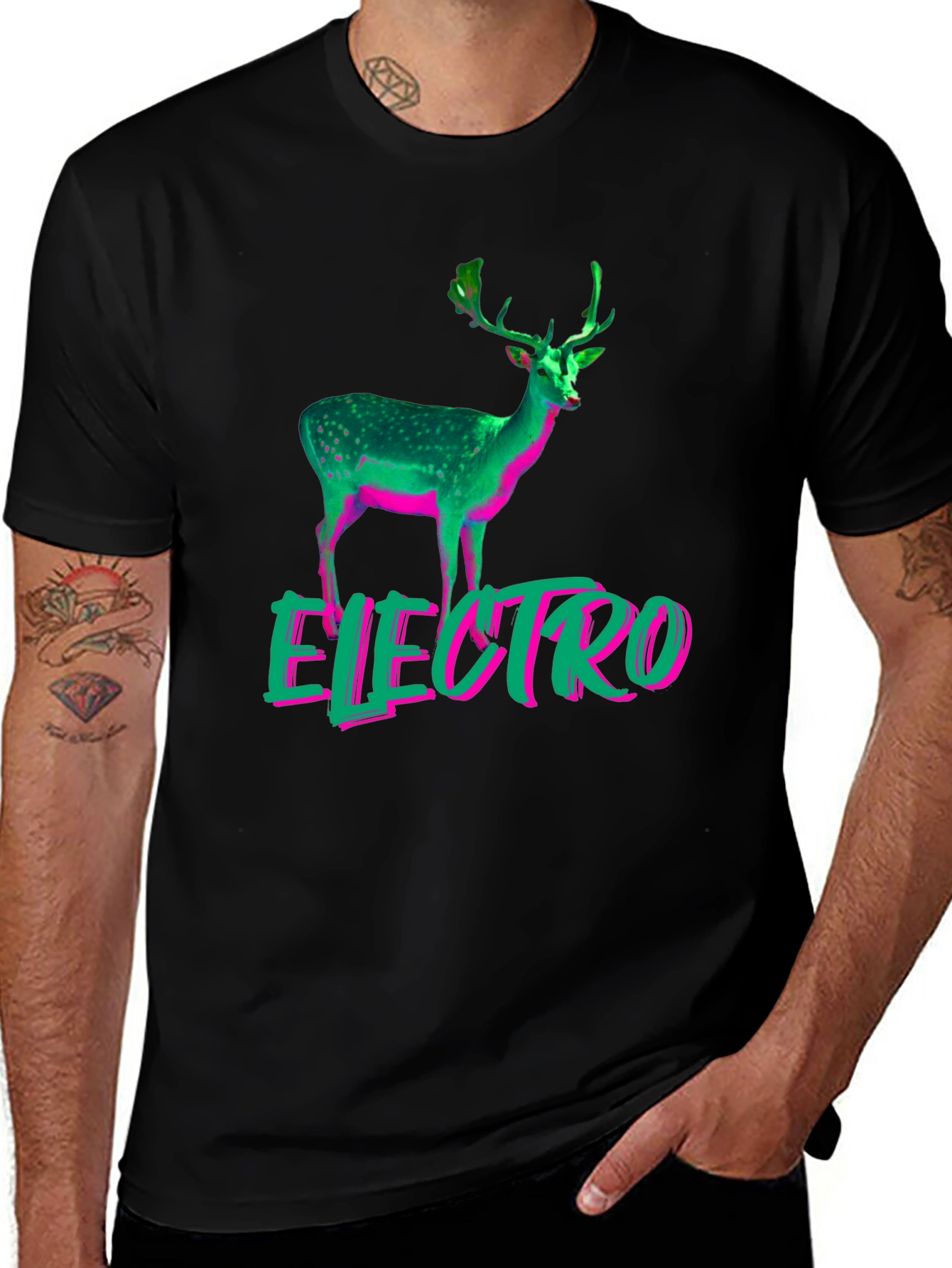Electro Deer Graphic Tee - Stylish Mens Black T-Shirt