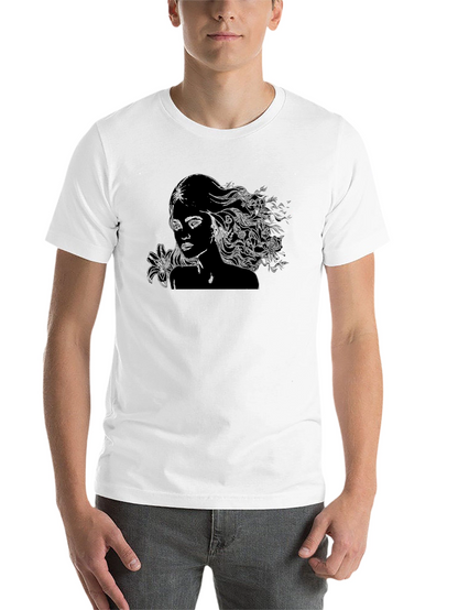 Black T-Shirt with Woman and Floral Design