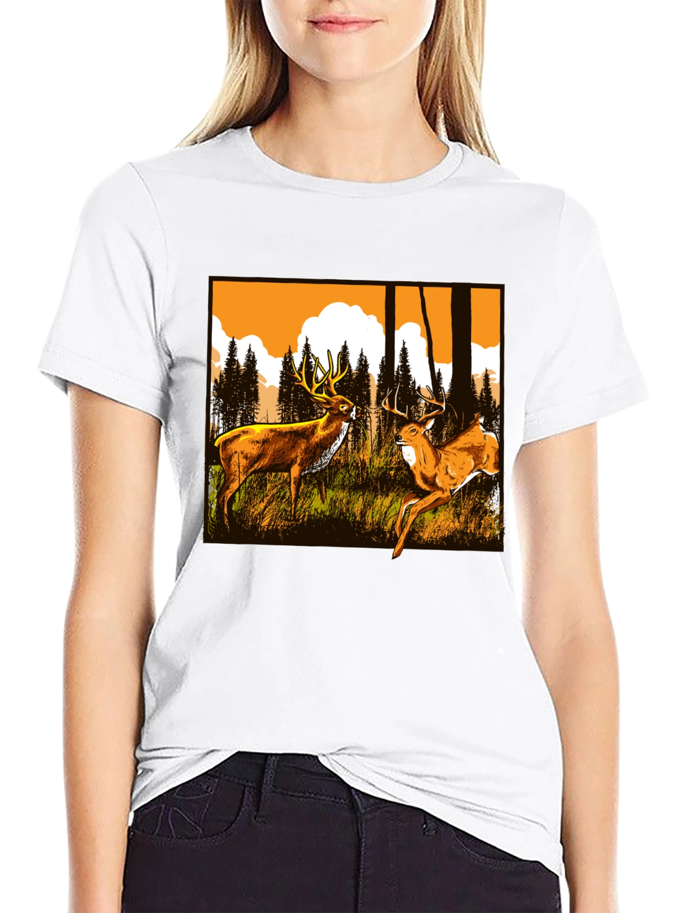 Deer Graphic Tee - Wildlife Forest Design