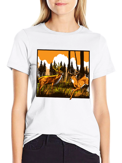 Deer Graphic Tee - Wildlife Forest Design
