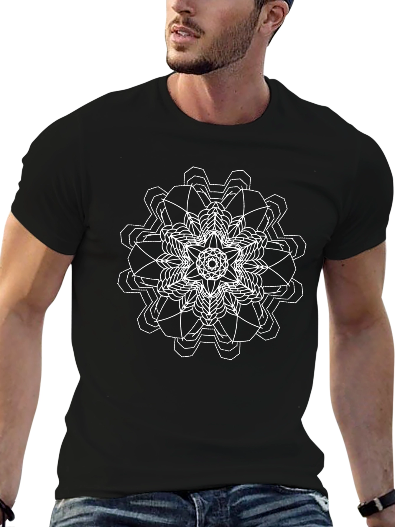 Geometric Mandala Graphic Tee - Black Cotton Comfort