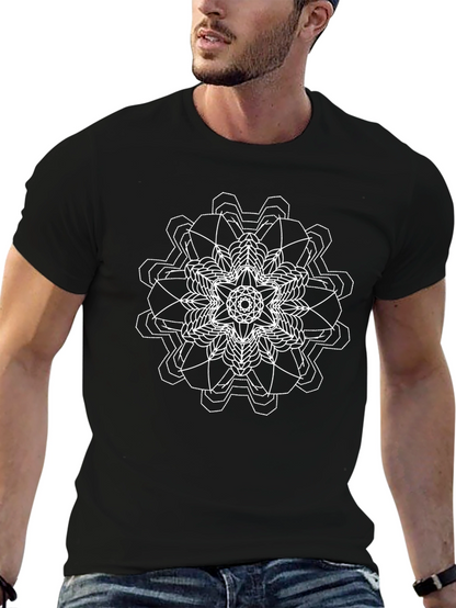 Geometric Mandala Graphic Tee - Black Cotton Comfort