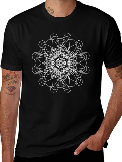 Geometric Mandala Graphic Tee - Black Cotton Comfort