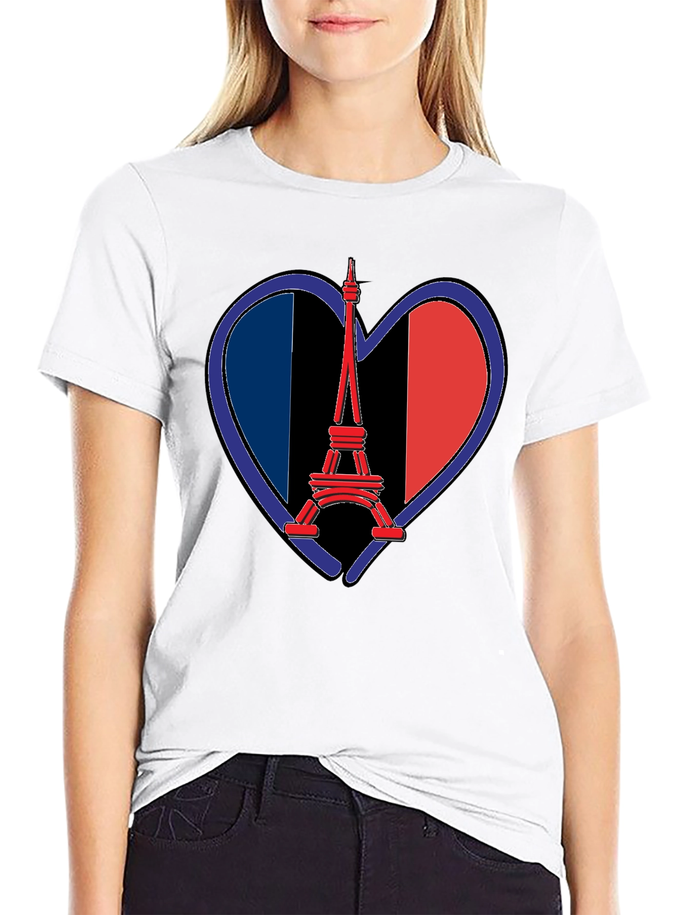 Eiffel Tower France Flag Heart T-Shirt