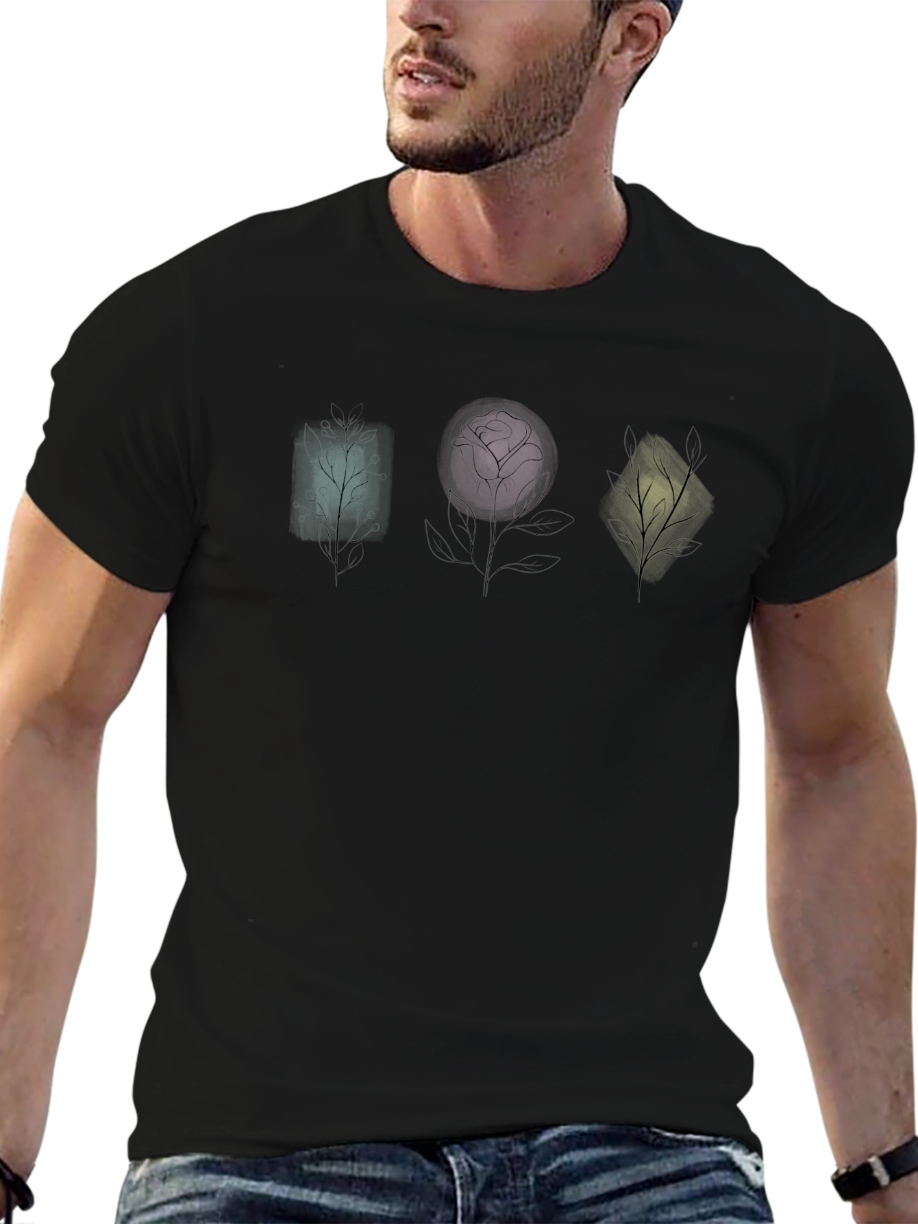 Geometric Floral T-Shirt - Unique Plant Design