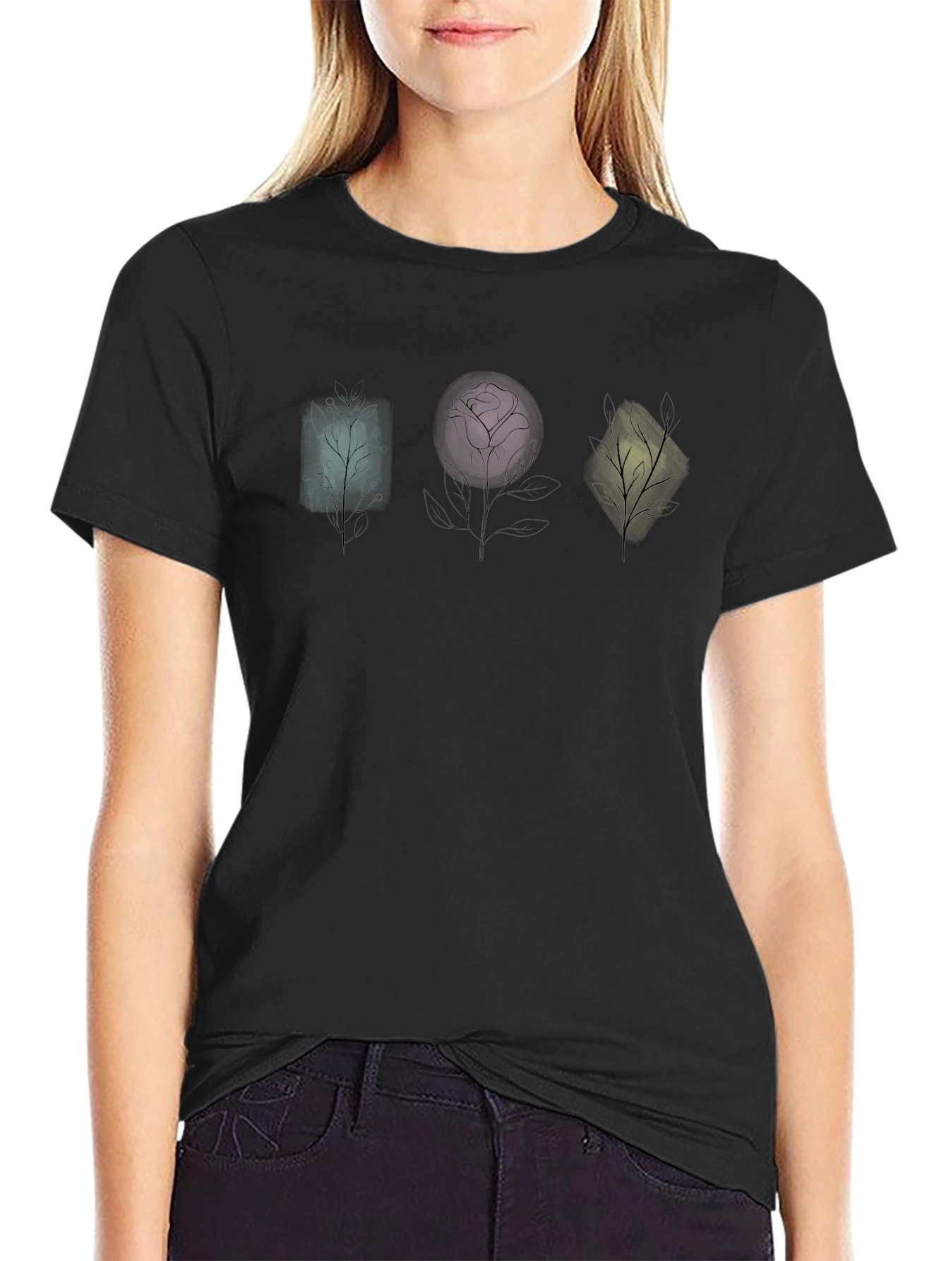 Geometric Floral T-Shirt - Unique Plant Design