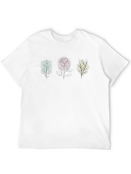 Geometric Floral T-Shirt - Unique Plant Design