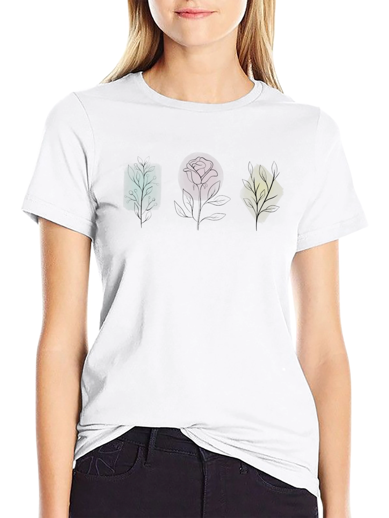 Geometric Floral T-Shirt - Unique Plant Design