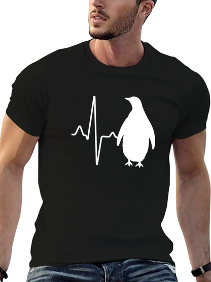 Penguin Heartbeat T-Shirt - Mens Black Graphic Tee