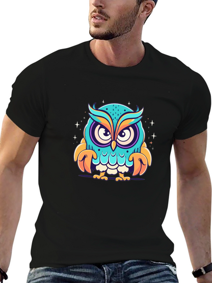 Cartoon Owl Graphic Black T-Shirt