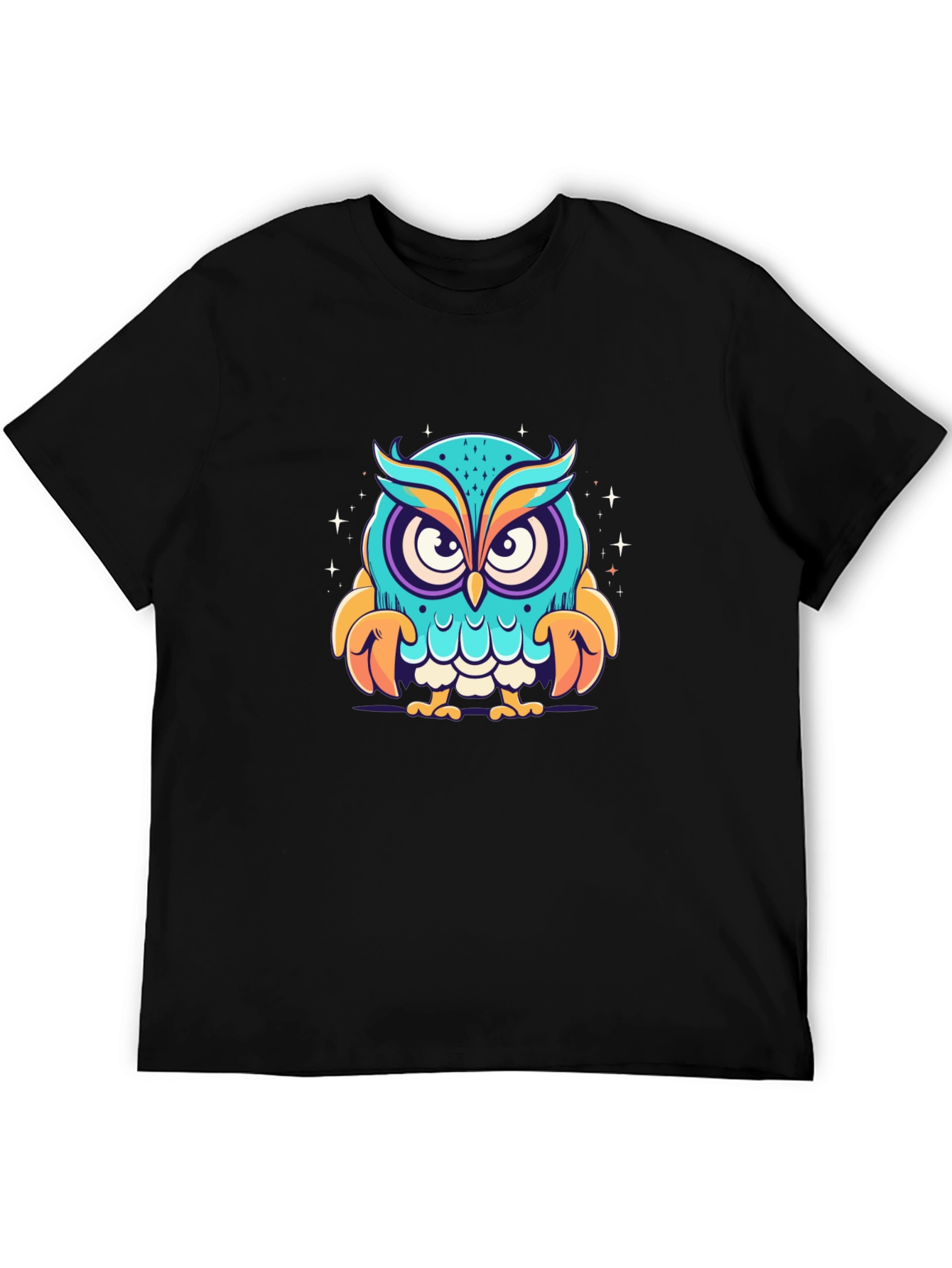 Cartoon Owl Graphic Black T-Shirt