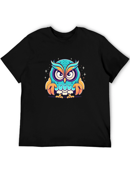 Cartoon Owl Graphic Black T-Shirt