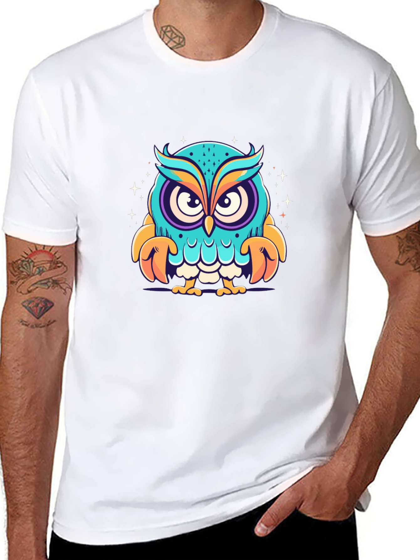Cartoon Owl Graphic Black T-Shirt