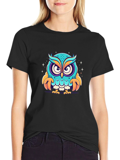 Cartoon Owl Graphic Black T-Shirt